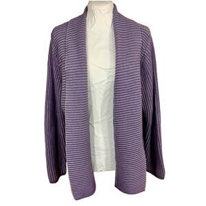 Coldwater Creek Western Open Cardigan Womens Size L Purple Knit Ribbed Sweater